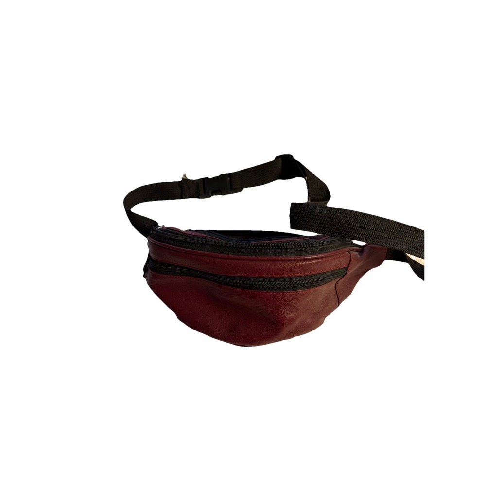 Vintage‎ 80s-90s Genuine Leather Fanny Pack Buxton Bike Bag Dark Red 4x4x13"